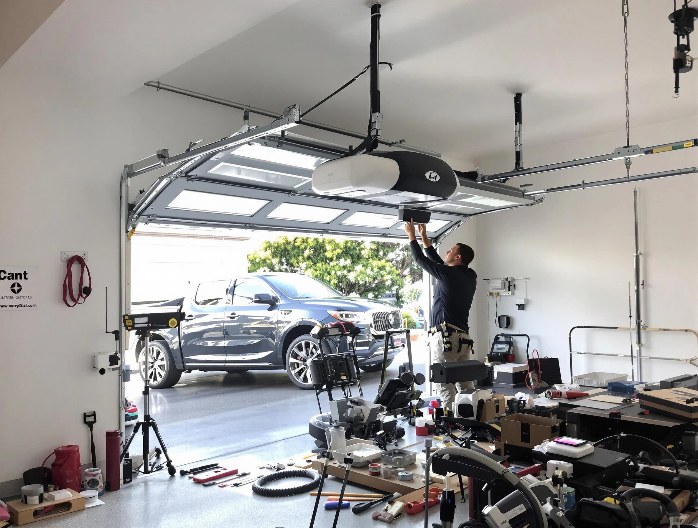 Sun City West Garage Door Repair specialist installing smart garage door opener system in Sun City West home